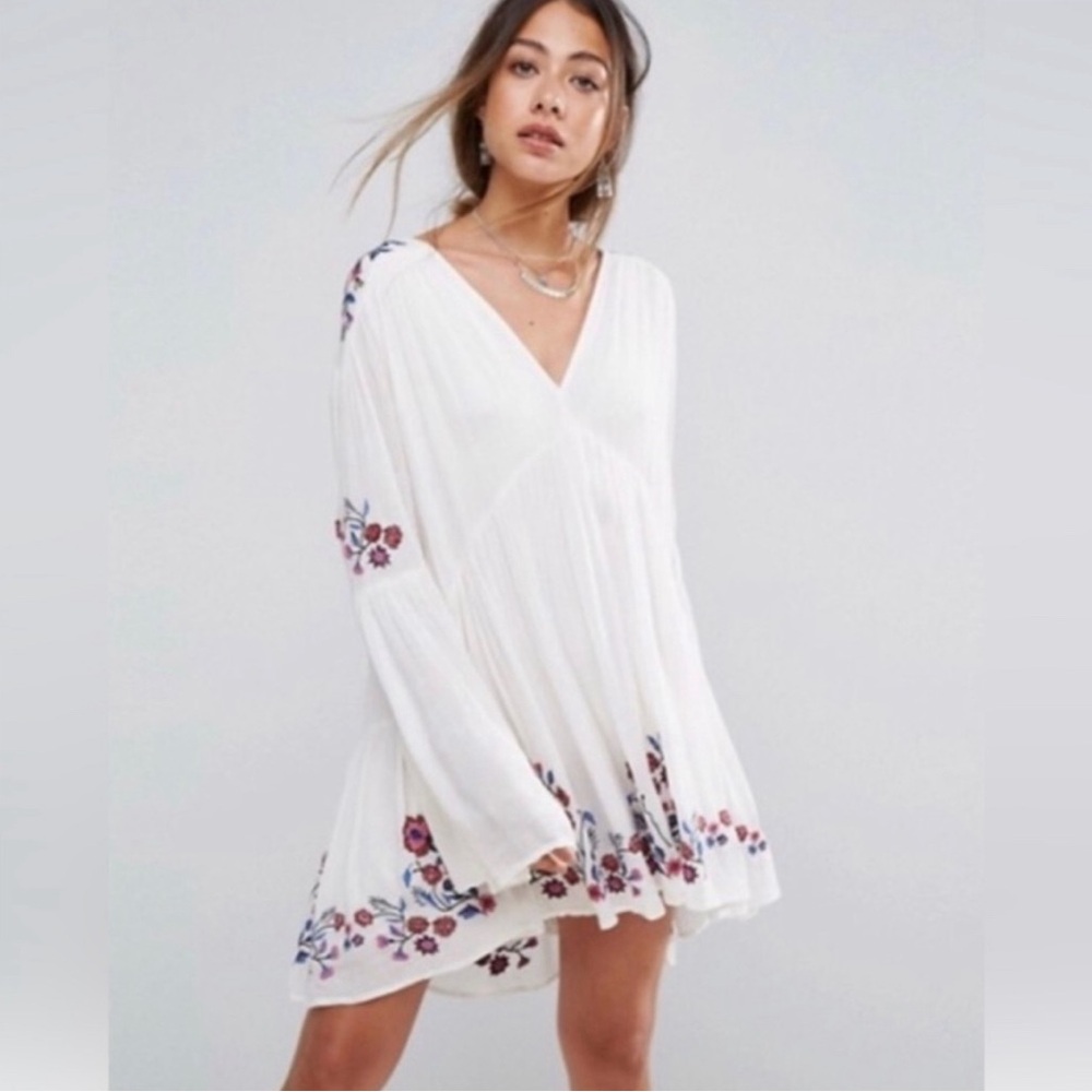 Free People Te Amo Bell Sleeve Embroidered Dress